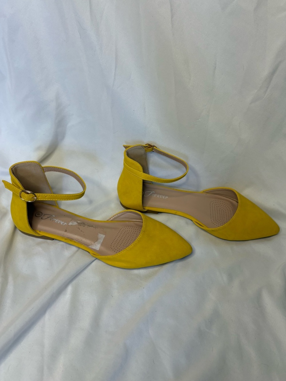 Forever Yellow Pointed Ankle-Strap Flats